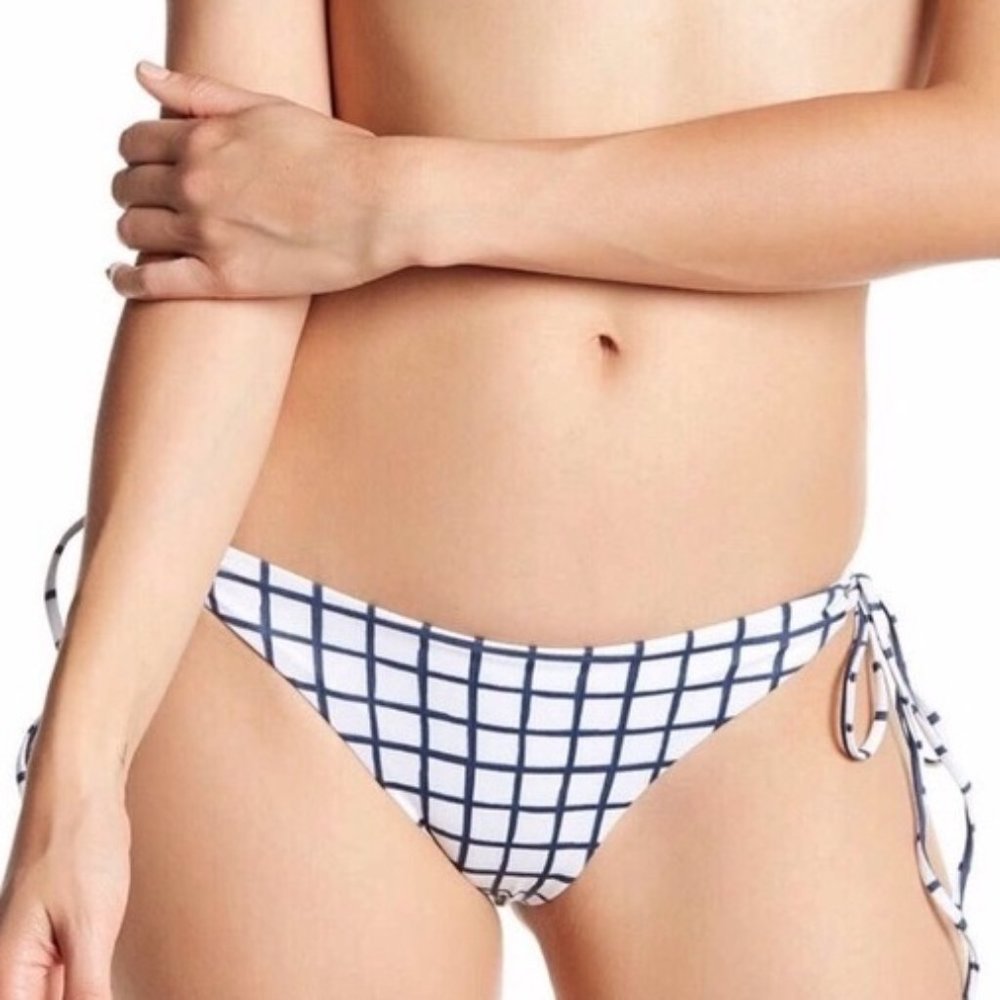 New Tavik Side Tie Full Coverage Bikini Bottom Bebe Grid Print Blue Size Large